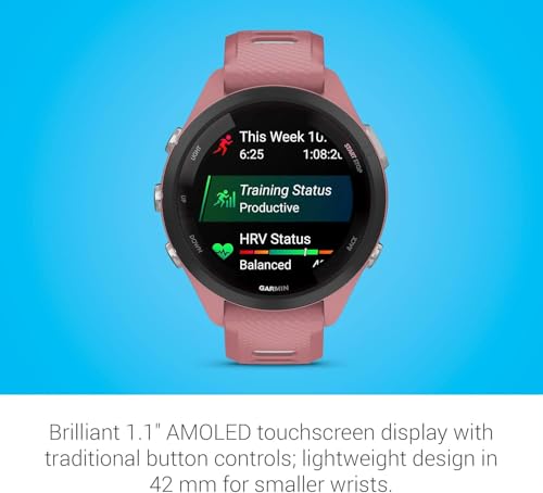 Garmin Forerunner 265S Running Smartwatch, Colorful AMOLED Display, Training Metrics and Recovery Insights, Light Pink and Powder Gray (Renewed)