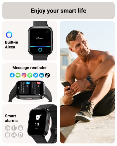 Tensky Smart Watch for Men/Women Android/iPhone/Samsung, Alexa Built-in, 1.8" Touch Screen Fitness Tracker with Answer/Make Calls, 3ATM Waterproof Heart Rate/Sleep/SpO2 Monitor, 120+ Sport Modes