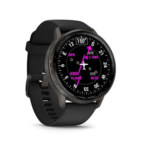 Garmin D2™ Air X15, Versatile Aviator Smartwatch with GPS, LED Flashlight, Health and Fitness Features, Aviation Weather, Built-in Microphone/Speaker, Slate with Black Silicone Band