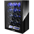 LELTNSOU Watch Winder for 12 Winding Spaces Automatic Watches with Fingerprint Unlock, Ultra-Quiet Japanese Motors, Built-in LED Illumination and LCD Touchscreen Control