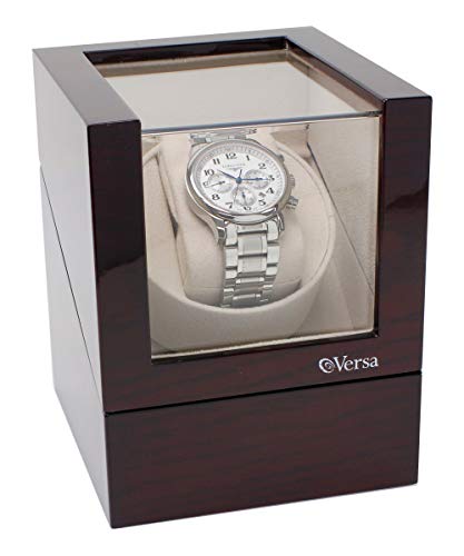 Versa Single Watch Winder Elite Automatic Watch Winder - Quiet Japanese Motor - 12 Settings - Compatible with Rolex's, Cartier, Omega, and More (Cherry)