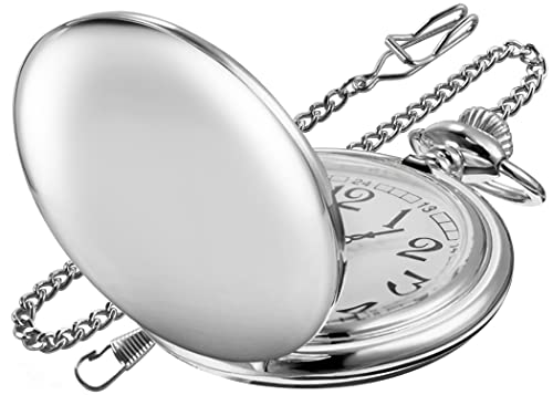 Realpoo Men's Quartz Pocket Watch, Silver, Arabic Numerals, White Dial, Stainless Steel, PK120115-sliver