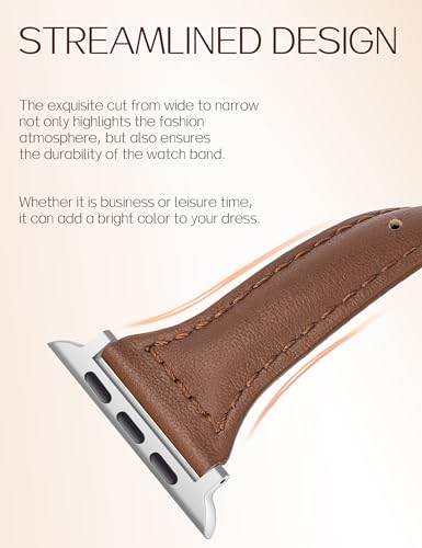 2 pack Slim Leather Bands Compatible with Apple Watch Band 38mm 40mm 41mm 42mm(Series 11/10) Women,Top Layer Genuine Leather Strap for iWatch Series 9/8/7/6 5/4/3/2/1/SE(Black/Brown)