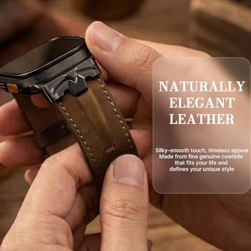 DABAOZA Leather Band Men Compatible for Apple Watch Ultra 3/2 Bands 49mm 46mm 45mm 44mm,Genuine Leather Metal Replacement Strap for iWatch Ultra 3 2 1 Series 11 10 9 8 7 6 5 4 SE 3 (Black/Walnut)