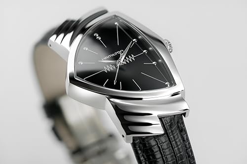 Hamilton Ventura Swiss Quartz Men's Watch, 32mm x 50mm Stainless Steel Case, Swiss Made, Black Dial Analog Wrist Watch for Men, 50m Waterproof, Mineral Crystal