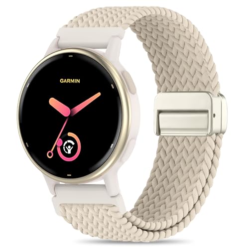 Folavii 20mm Magnetic Braided Nylon Band Compatible With Garmin Vivoactive 6/Vivoactive 5/3/3 Music Watch Bands, Quick Release Stretchy Strap Replacement for Venu Sq 2/Forerunner 55/165/245/645