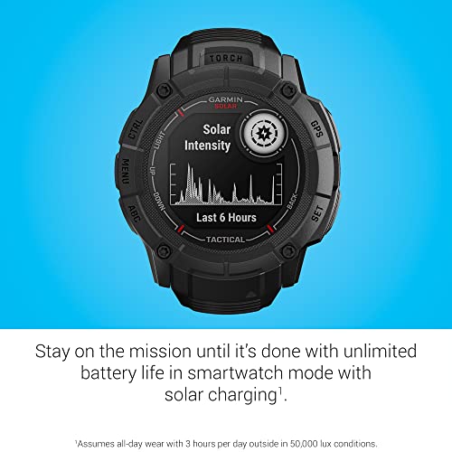 Garmin Instinct 2X Solar - Tactical Edition, Rugged GPS Smartwatch, Built-in Flashlight, Ballistics Calculator, Solar Charging Capability, Black