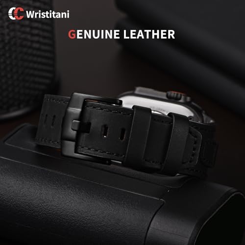 Wristitani Leather Bands Compatible with Apple Watch Band 49mm 46mm 45mm 44mm 42mm for Men, Metal Connector & Genuine Leather Replacement Straps for iWatch Ultra3/2/1 SE3/2/1 Series 11 10 9 8 7 6 5 4