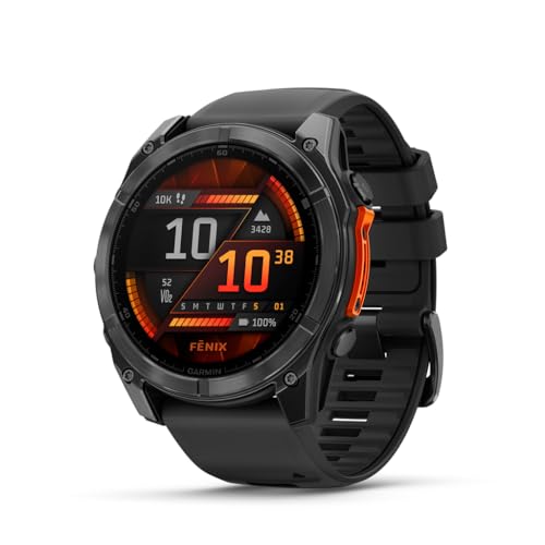 Garmin fēnix® 8 – 51 mm, AMOLED, Premium Multisport GPS Smartwatch, Long-Lasting Battery Life, Dive-Rated, Built-in LED Flashlight, Slate Gray with Black Band (Renewed)
