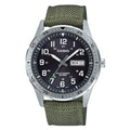 Casio MTP-S120L Series | Solar Analog Watch | Stainless Steel Case | NATO Nylon Strap | Day & Date Display | 100M Water Resistant | Luminous Hands | Military Style