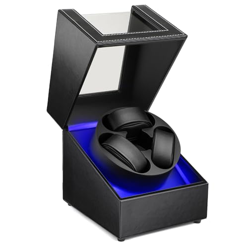 J&T Technology Watch Winder for Automatic Watches,Automatic Watch Winder with LED Light,Rotating Watch Case with Japanese Quiet Motor,4 Rotation Modes,USB Type C