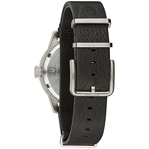 Bulova Men's Military Heritage Hack Stainless Steel 3-Hand Automatic Watch, NATO Leather Strap, Luminous Hands and Markers, Black Leather/Ivory Dial