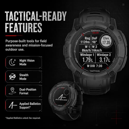 Garmin Instinct 2X Solar Tactical Edition, Solar Charging, Rugged GPS Smartwatch, Built-in Flashlight, Ballistics Calculator, Black 010-02805-13 Bundle with Deco Essentials Charging Dock Kit