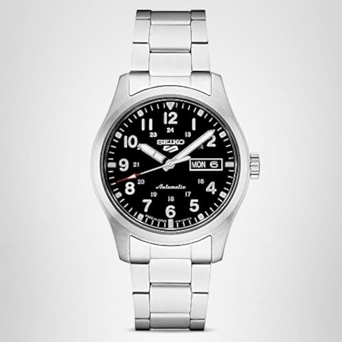 SEIKO SRPG27 Automatic Watch for Men - 5 Sports - Black Dial, Day/Date Calendar, Luminous Hands & Numeral Markers, Stainless Steel, 100m Water-Resistant