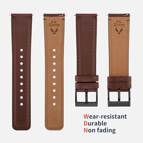 Fullmosa Leather Watch Bands for Men, 18mm 19mm 20mm 21mm 22mm 24mm 26mm Quick Release Watch Bands Strap - Burnished Band Vintage Wristband with Stainless Steel Metal Clasp
