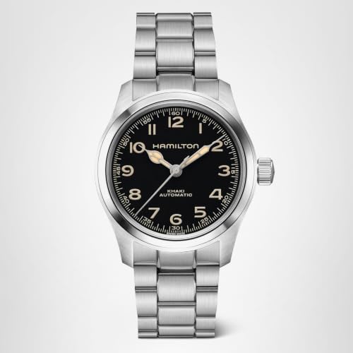 Hamilton Khaki Field Murph Automatic Men's Watch, 38mm Stainless Steel Case, Swiss Made, Black Dial Analog Wrist Watch, 100m Waterproof, Sapphire Crystal, 3-Hand Movement, Stainless Steel Strap