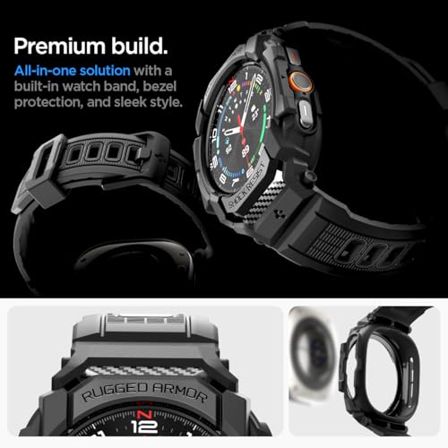 Spigen Rugged Armor Pro Designed for Samsung Galaxy Watch Ultra 47mm Case with Band Protective TPU Cover with Strap (2025/2024) - Matte Black