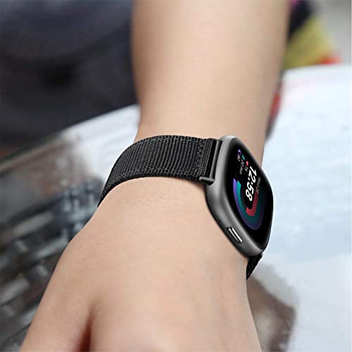 FINTIE Band Compatible with Fitbit Versa 4 3 / Sense 2 1, Soft Woven Nylon Sport Replacement Strap Wrist Bands (Black)