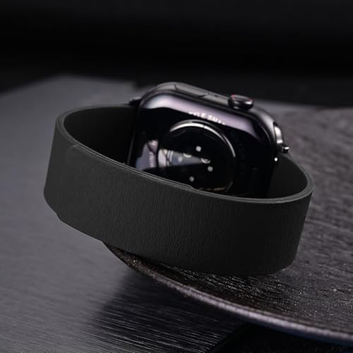 WOCCI 22mm Magnetic Watch Band, Wood Grain Silicone, Quick Release (Black)