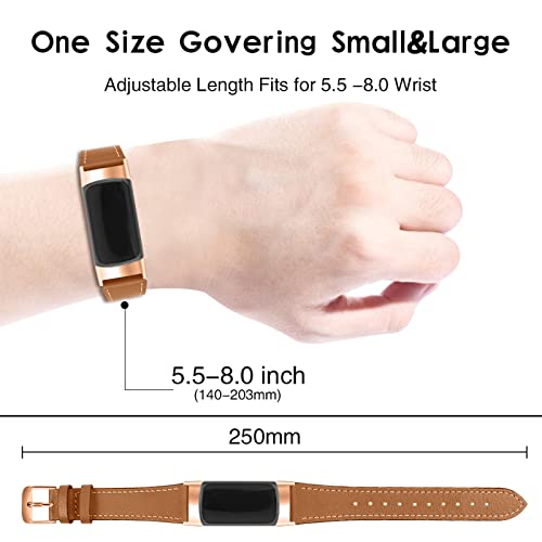 Mtozon Leather Bands Compatible with Fitbit Charge 6/Charge 5, Replacement Genuine Leather Straps for Women Men, Brown