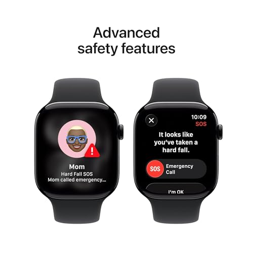 Apple Watch Series 11 [GPS + Cellular, 42mm] Jet Black Aluminum Case with Black Sport Band, S/M (Renewed)