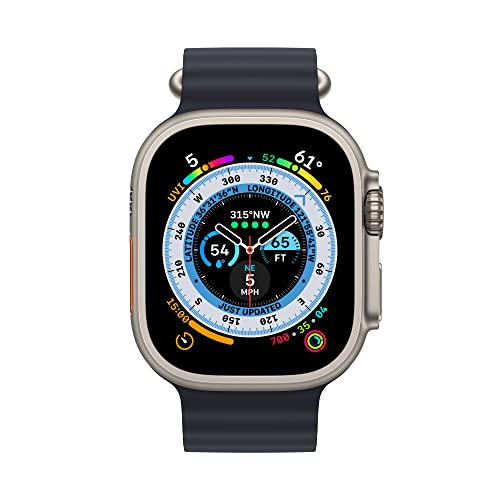 Apple Watch Ultra [GPS + Cellular 49mm] Titanium Case with Midnight Ocean Band, One Size (Renewed Premium)