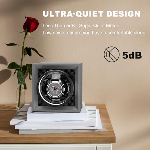 DUKWIN Single Watch Winder with Dual Power Supply, Supper Quiet Motor, Adjustable Watch Pillow for Travel, Small Watch Winder