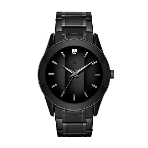 Relic by Fossil Men's Rylan Three-Hand Stainless Steel Bracelet Watch, Black Watch for Men