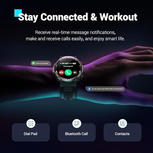 Military Smart Watch for Men(Answer/Make Calls),Outdoor Smartwatch with 100 Days Battery/Flashlight/Compass/Heart Rate/SpO2/Sleep Monitor/2 Straps, Rugged Fitness Watch for iPhone/Android Phones
