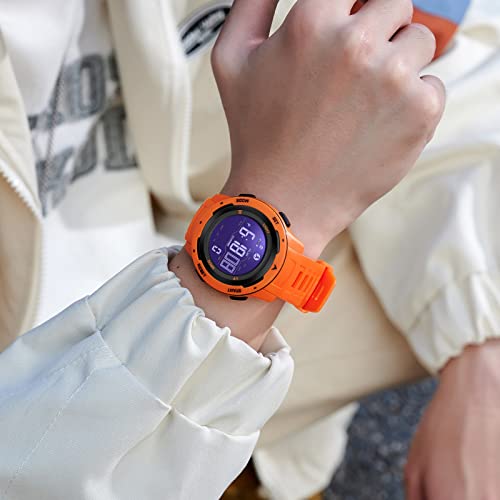 Step Counter Fitness Tracker Watches for Men, Men's Digital Sports Orange Watch IP68 Waterproof with Pedometer Calorie Dual Time Countdown Stopwatch, Tactical Military Outdoor Survival Hiking