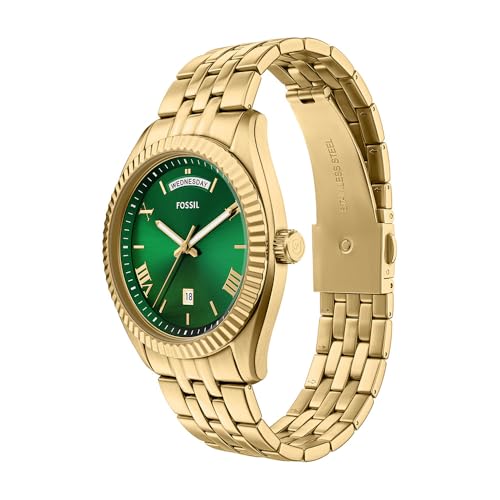 Fossil Men's Watch, Campbell Three-Hand Day-Date Gold-Tone Stainless Steel Watch for Men