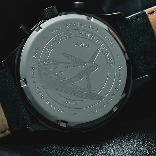 AVI-8 Hawker Hurricane Men's Pilot Watch – Classic Chronograph, Japanese Quartz Movement, 43.5mm Stainless Steel Case, Leather Strap, AV-4011-0D - Military Green
