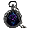 YIHAOYH Vintage Pocket Watch for Women Men Graphic Design Quartz Pocket Watches with Chain Pendant Christmas Birthday Gift with Box (Purple Rose)