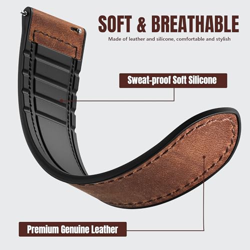 Charlam Magnetic Leather Bands Compatible with Samsung Galaxy Watch 7 Band 6 5 4 FE Active 2 40mm 44mm/Watch 6/4 Classic/Watch 5 Pro/3, 20mm Genuine Leather Straps for Samsung Watch Bands Men Women