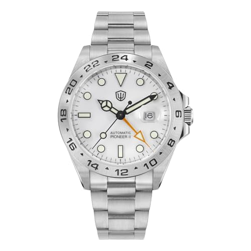 watchdives GMT Automatic Watch WD1993 Dual Time Zone Dive Wristwatch 40mm Sapphire Crystal 100M Waterproof Watches for Men (White)