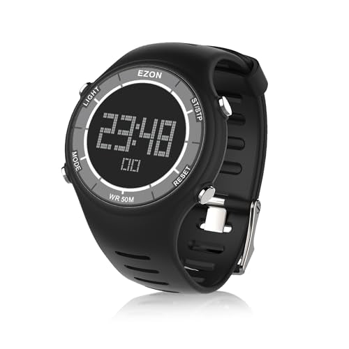 EZON Digital Watch with Stopwatch Countdown Timer Alarm EL Backlight,Ultra-Thin Large Display 5ATM Waterproof Digital Wrist Watches for Men Women