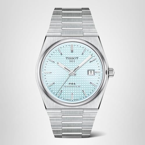 Tissot PRX Powermatic 80 316L Stainless Steel case, Swiss Automatic Watch for Men & Women, Ice Blue Dial, Stainless Steel, (T1374071135100)