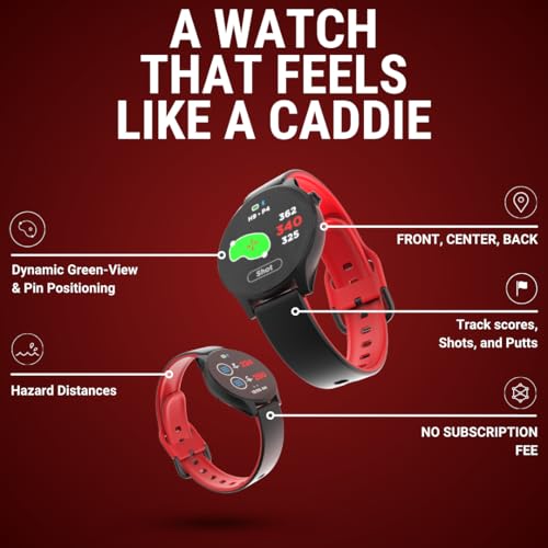 Watch+ Golf GPS Watch LCD Touchscreen, Embedded GPS, 42,000+ Courses, Dynamic Pin Positioning, Performance Tracking Gir Fairways Putts, FCB Hazard Distances, Shot Tracker, Green View, IPX7 Waterproof