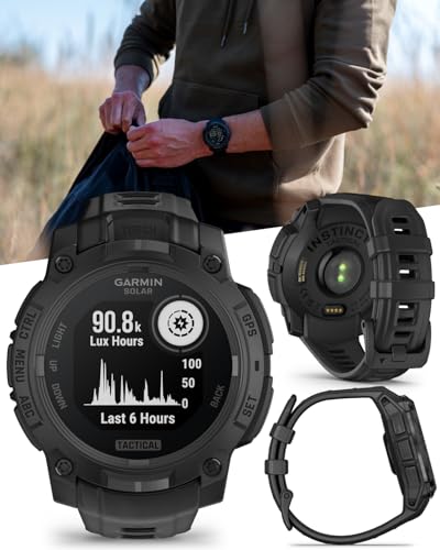 Wearable4U Garmin Instinct 3 Tactical Edition, Solar Charging Display, 45mm, Rugged Outdoor GPS Smartwatch, Applied Ballistics Support, LED Flashlight, Multi-Band GPS Black Earbuds Bundle