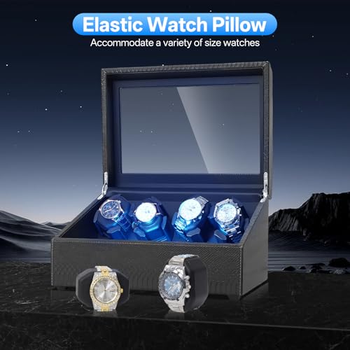 Isili Watch Winder for Automatic Watches, Luxury Watch Winders with LED Light, 6 Watch Winder + 6 Storage Case with Quiet Motor, Gift for Father's Day (PU Snakeskin)