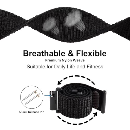 WOCCI 20mm Adjustable Nylon Watch Band, Quick Release Sport Loop Strap (Black)