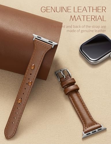 2 pack Slim Leather Bands Compatible with Apple Watch Band 38mm 40mm 41mm 42mm(Series 11/10) Women,Top Layer Genuine Leather Strap for iWatch Series 9/8/7/6 5/4/3/2/1/SE(Black/Brown)
