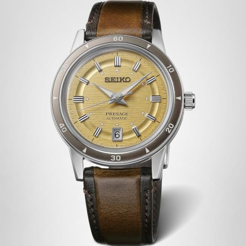 SEIKO SRPL75 Watch for Men - Presage Collection - Champagne Gold Dial with Date Calendar, 50M Water Resistance, Screw See-Through Caseback, 39.5mm Case Diameter