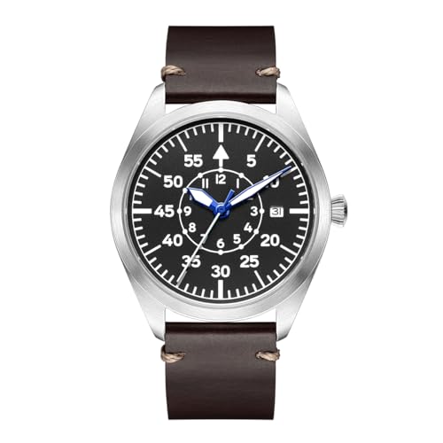 Boyarca Pilot Watch Men's Aviator Wrist Watch Japan Automatic Movement Retro Mechanical Watches Stainless Steel Case with Luminous Waterproof (Brown B)