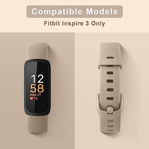 Vancle 4 Pack Bands Compatible with Fitbit Inspire 3 Bands for Women Men, Sport Silicone Adjustable Replacement Straps for Fitbit Inspire 3 Fitness Tracke (Milk Tea/Smoke Purple/Starlight/Pine Green)
