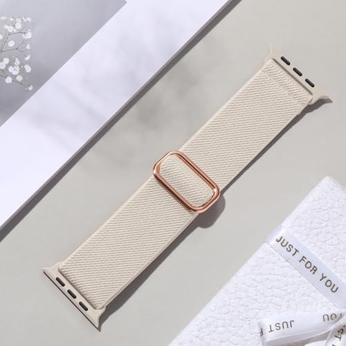 Maledan Stretchy Solo Loop Compatible with Apple Watch Bands Women Men 40mm 44mm 45mm 41mm 38mm 49mm 42mm 46mm,Soft Nylon Elastic Wristband for iWatch Series SE 11 10 9 8 7 6 5 4 3 2 1 Ultra,Starlight