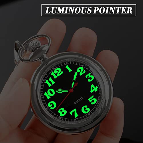 Whodoit Classic Sliver Shiny Arabic Numeral Men's Quartz Pocket Watch, Pocket Watches Gift Quartz Movement for Men with Chain-Sliver