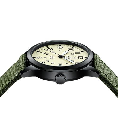 LN LENQIN Mens Watches Unisex Military Sport Nylon Strap Stylish Luminous Fashion Analog Quartz Watch for Men Waterproof Army Tactical Casual Wristwatch