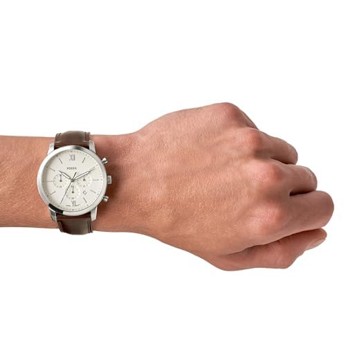 Fossil Men's Watch, Neutra Quartz Stainless Steel and Chronograph Leather Watch for Men, Color: Silver, Brown