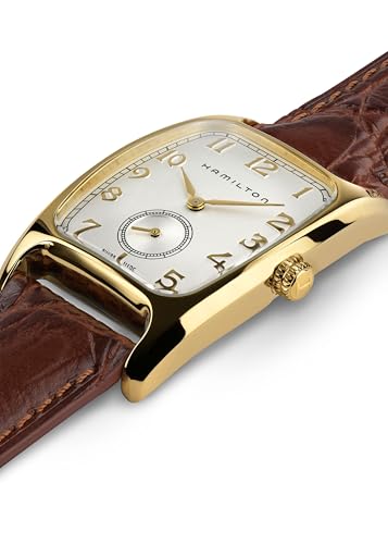 Hamilton American Classic Boulton Quartz Men's Watch, 27mm x 32mm Stainless Steel Case, Swiss Made, White Dial Analog Wrist Watch for Men, 30m Waterproof, Mineral Crystal, Cow Leather Strap